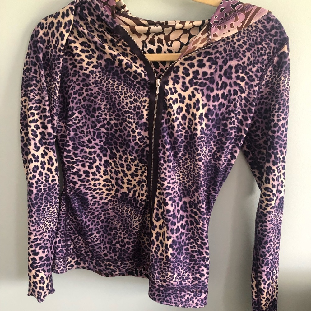 NEVE leopard zebra print purple sports zip up